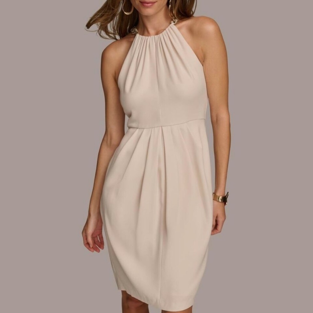 NWT-Donna Karan Chain-trim Halter Sheath Dress size 16